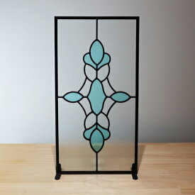 【安心サポート付】ステンドグラス（スノウ）アンティーク 窓格子　ウォールデコ　フィクス窓　室内窓 デコマド