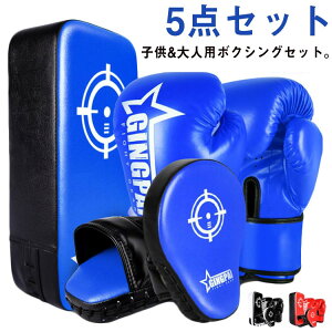 5点セット ボクシング 大人用 子供用 キックボクシングパッド グローブ 武術 ボクシンググローブ キックミット テコンドー ミット 武術 練習用 空手 格闘技 パンチングミット ボクサー ボク