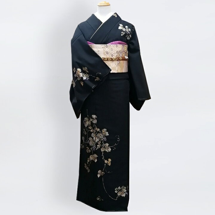 楽天市場】特別誂え 洗える着物 付下げ6《黒 葡萄柄》 M/L/LL 胴抜き  