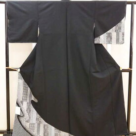 洗える着物　付下げ　M/Lサイズ　日本製 袷着物(10月〜5月)　黒　幾何学文様　061-0793