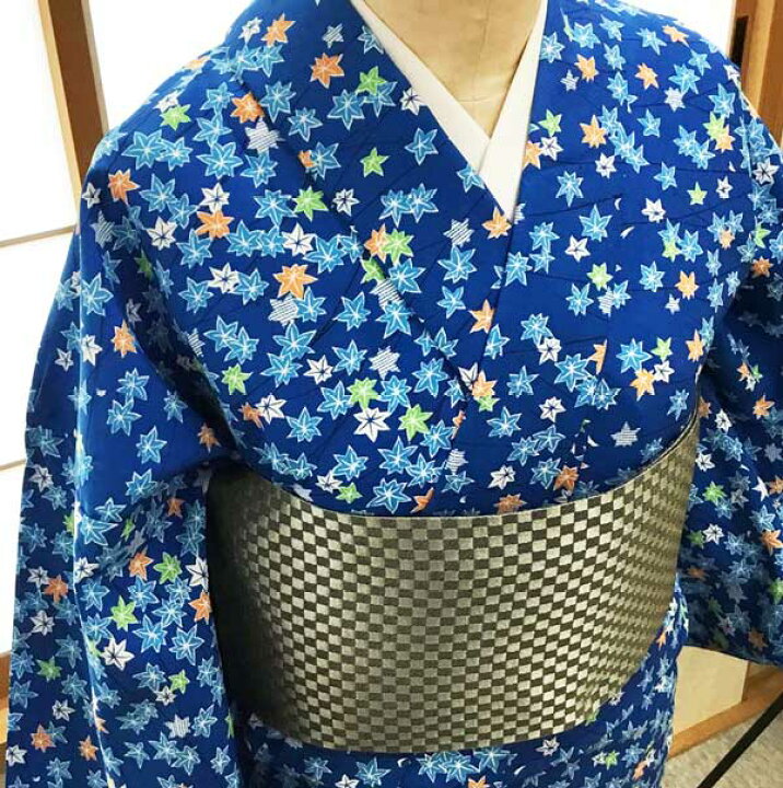 楽天市場】【一点限り】Sサイズ洗える着物 小紋 単衣《水色 紅葉》身長 