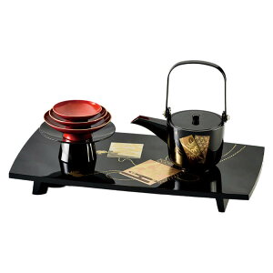 黒 11.5 胴張盆付 四ツ揃 結び色紙(盃・盃台) 屠蘇器 婚礼 婚約 正月 ギフト 【21-76-2】