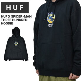 【割引クーポン配布中】 HUF × SPIDER-MAN (ハフ × スパイダーマン) パーカー THREE HUNDRED P/O HOODIE フリース スウェット メンズ M-XL ブラック PF00606 【あす楽対応】【RCP】