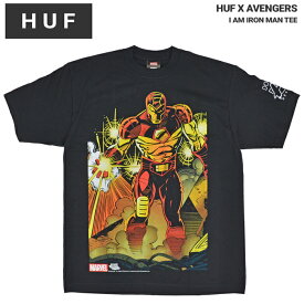 【割引クーポン配布中】 HUF × AVENGERS (ハフ × アベンジャーズ) Tシャツ I AM IRON MAN TEE 半袖 カットソー トップス メンズ M-XL ブラック TS02201 【単品購入の場合はネコポス便発送】【RCP】