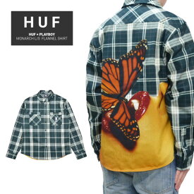 【割引クーポン配布中】 HUF × PLAYBOY (ハフ × プレイボーイ) シャツ MONARCH L/S FLANNEL SHIRT チェックシャツ ネルシャツ 長袖 メンズ M-XL ブラック BU00163 【あす楽対応】【RCP】