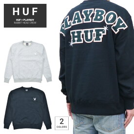 【割引クーポン配布中】 HUF × PLAYBOY (ハフ × プレイボーイ) トレーナー RABBIT HEAD CREW フリース スウェット メンズ M-XL ブラック グレー FL00182 【あす楽対応】【RCP】