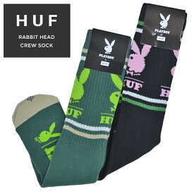 【割引クーポン配布中】 HUF × PLAYBOY (ハフ × プレイボーイ) ソックス RABBIT HEAD CREW SOCK 靴下 メンズ スケートソックス クルーソックス ブラック グリーン SK00682 【ネコポス便発送で送料無料】【RCP】