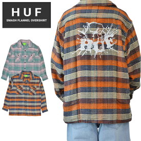 【割引クーポン配布中】 HUF (ハフ) シャツ SMASH FLANNEL OVERSHIRT フランネルシャツ ネルシャツ カジュアルシャツ 長袖 メンズ M-XL オレンジ ピンク BU00168 【あす楽対応】【RCP】