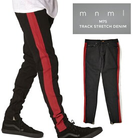 【割引クーポン配布中】 mnml (ミニマル) M75 Track Stretch Denim Black/Red M75デニム ジーンズ デニムパンツ ストレッチ ラインデニム スリム テーパード スキニー 裾ジップ メンズ 【あす楽対応】【RCP】