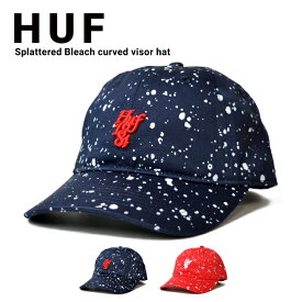 【割引クーポン配布中】 HUF (ハフ) キャップ SPLATTERED BLEACH CURVED VISOR HAT CAP 帽子 ストラップバックキャップ 6パネルキャップ レッド ネイビー 【あす楽対応】