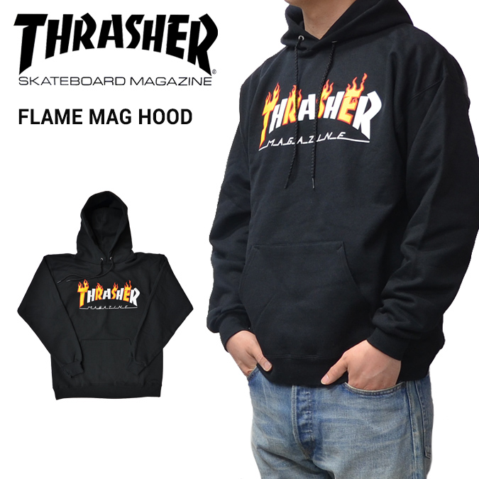 割引クーポン配布中 Thrasher スラッシャー Flame Mag Hood プルオーバー パーカー スウェット フリース 黒 ブラック S Xl ストリート メンズ あす楽対応 バーゲン パーカー Www Lcn Es