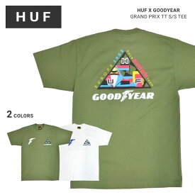 【割引クーポン配布中】 HUF × GOODYEAR (ハフ × グッドイヤー) Tシャツ GRAND PRIX TT S/S TEE 半袖 カットソー トップス メンズ M-XL ホワイト オリーブ TS02117 【単品購入の場合はネコポス便発送】【RCP】