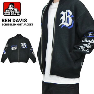 �y�����N�[�|���z�z���z BEN DAVIS (�x���f�C�r�X) �j�b�g�W���P�b�g SCRIBBLED KNIT JACKET �j�b�g �Z�[�^�[ �n�C�l�b�N M-XL �u���b�N I-23780072 �yRCP�z