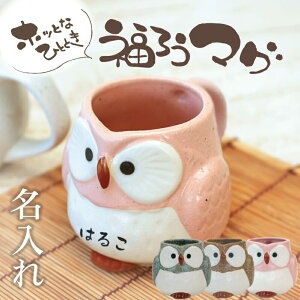 ふくろう 名入れ マグカップ 陶器 【 ホッとなひととき 福ろうマグ 】ギフト 縁起物 マグ 日本製 美濃焼 和風 祖父 父親 母親 70代 80代 祖母 孫 フクロウ 名前入り ギフト 焼き物 かわいい 実