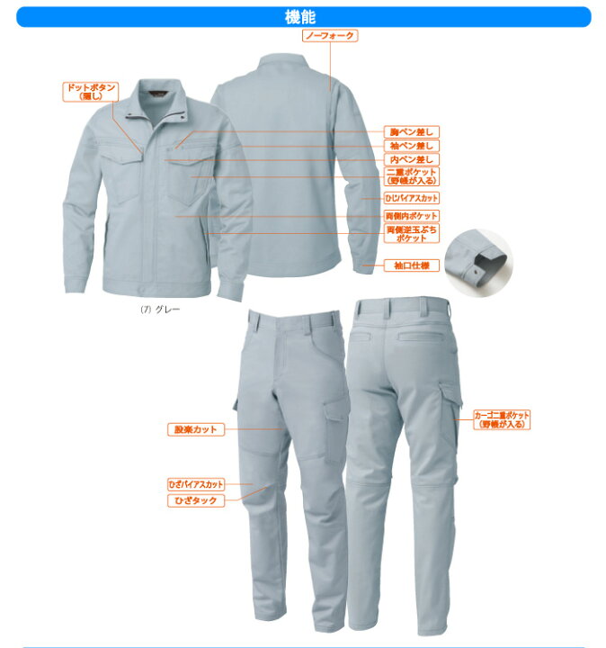 楽天市場】ストレッチ 作業着 上下セット 綿100％ 作業服 5042 