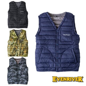 R125 ファイバーダウンベスト EVENRINER イーブンリバー M〜4L 表・裏:ナイロン100% 中綿:ポリエステル100% (col35・45 表・中綿:ポリエステル100% 裏:ナイロン100%)