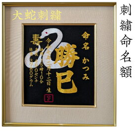 （大蛇）刺繍命名額 命名書 額付き 高級 初孫 代筆 ヘビ年 蛇 干支 命名 紙 年男 総刺繍 刺繍 男の子 お七夜 写真撮影 女の子 こどもの日 出産祝い ギフト プレゼント