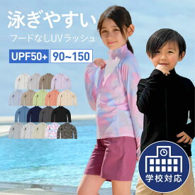 ラッシュガード キッズ スタンドカラー 水着 子供用 ジュニア フードなし 長袖 UPF50＋ UV UVカット 男の子 女の子 男子 女子 ラッシュパーカー UVパーカー スクール水着 小学生 中学生 プール スイミング 授業 無地 ジップ かわいい おしゃれ KJR-220