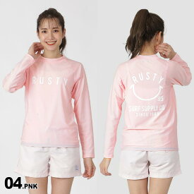 RUSTY ラスティ レディース 長袖 ラッシュガード Tシャツ 923480 プール UVカット ラッシュTシャツ ティーシャツ ビーチ 水着 海水浴 ピンク Lサイズ ラスト1点 女性用《LDYR》 《OTLSS》 《☆》 型落ち アウトレット