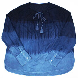 【送料無料】 【在庫限り】 琉球藍め 段染め 三つ編み リボン付き プルオーバー レディース