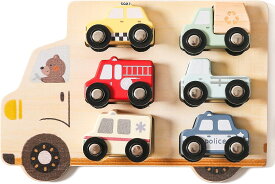 ミニカー 木製 パズル おもちゃ 7点セット 形合わせ 知育玩具 乗り物 0歳~1歳 2歳 3歳 赤ちゃん 新生児 出産祝い
