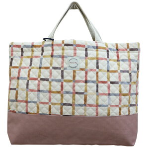 ◆サイズ変更対応商品◆ マチ付き レッスンバッグ 帆布×キルティング【くすみチェック ピンク】moco rita モコリタ 日本製 通園 通学 入園 準備 入学 キッズ バッグ 保育園 幼稚園 小学校 手さ