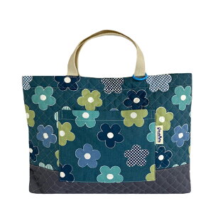 レッスンバッグ 【ふらわー ネイビー】30cm×40cm キルティング キルト 日本製 小学校 幼稚園 保育園 入園 入学 準備 女の子 男の子 手提げ袋 手提げかばん 手さげバッグ キッズ かわいい かっ