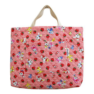 ◆サイズ変更対応商品◆ レッスンバッグ 【ストロベリーランド レッド】30cm×40cm キルティング マチ付き Dカン キルト ポケット 小学校 幼稚園 保育園 入園 入学 準備 女の子男の子 手提げ袋