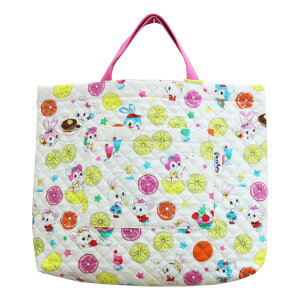 レッスンバッグ 【喫茶レモン ホワイト】マチ付き Dカン ポケット 30cm×40cm キルティング キルト 日本製 小学校 幼稚園 保育園 入園 入学 準備 女の子 男の子 手提げ袋 手提げかばん 手さげバ