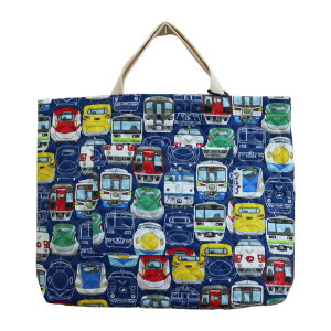 ◆サイズ変更対応商品◆ レッスンバッグ 【電車 ネイビー】30cm×40cm キルティング マチ付き Dカン キルト ポケット 小学校 幼稚園 保育園 入園 入学 準備 女の子男の子 手提げ袋 手提げかばん