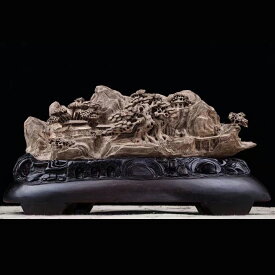 【天然沈香木彫】仙郷 木彫 珍品 コレクション 室内飾り 彫刻工芸品 置物 職人手作り 美術品 精密雕刻 極上品 L:33CM