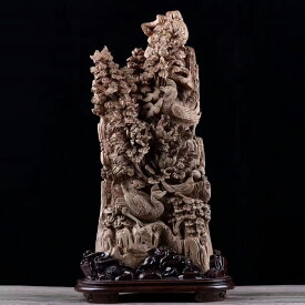 【天然沈香木彫】花 鳥 沈香 木彫り コレクション 職人手作り 美術品 彫刻工芸品 置物 お寺、オーダー H:79CM