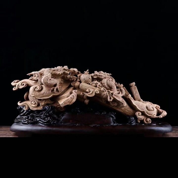 楽天市場】【天然沈香木彫】 木の雕刻品 沈香木 竜（龍）双竜 珍品  