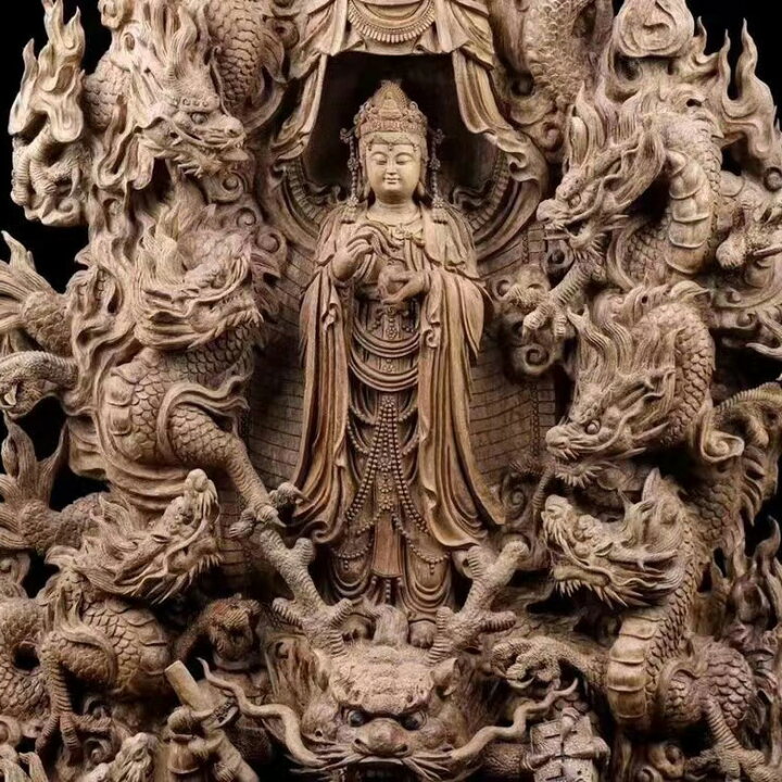 楽天市場】【天然沈香木彫】九龍観音菩薩立像 仏教美術 仏像 仏教工芸 