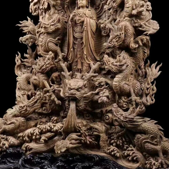 楽天市場】【天然沈香木彫】九龍観音菩薩立像 仏教美術 仏像 仏教工芸 