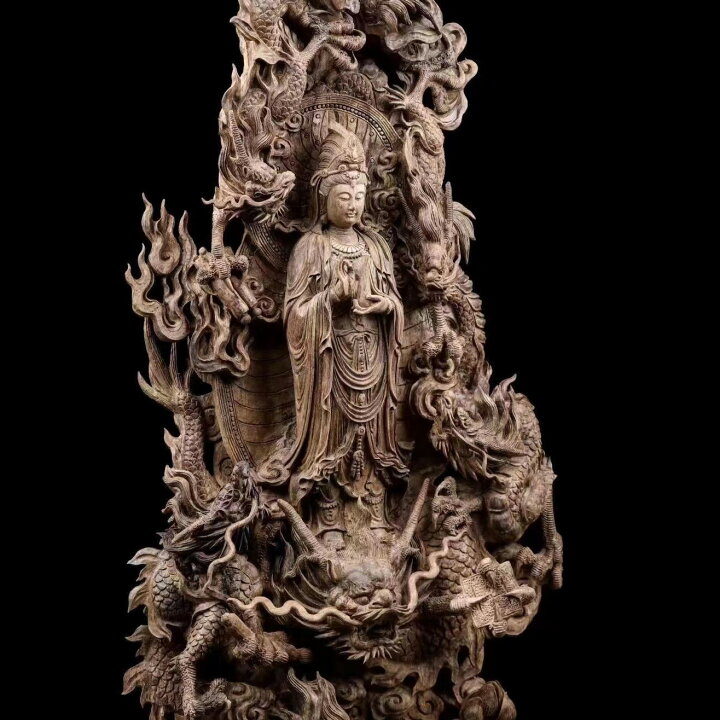 楽天市場】【天然沈香木彫】 騎龍観音（五龍） 仏教美術 仏像 仏教工芸 