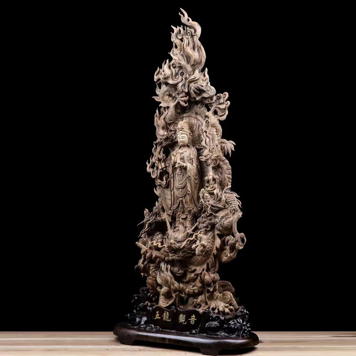 楽天市場】【天然沈香木彫】 騎龍観音（五龍） 仏教美術 仏像 仏教工芸 