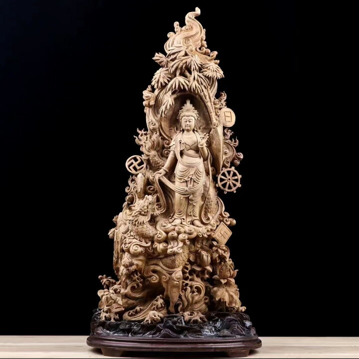 楽天市場】【天然沈香木彫】観音菩薩立像 竜(龍) 仏教美術 仏像 仏教 