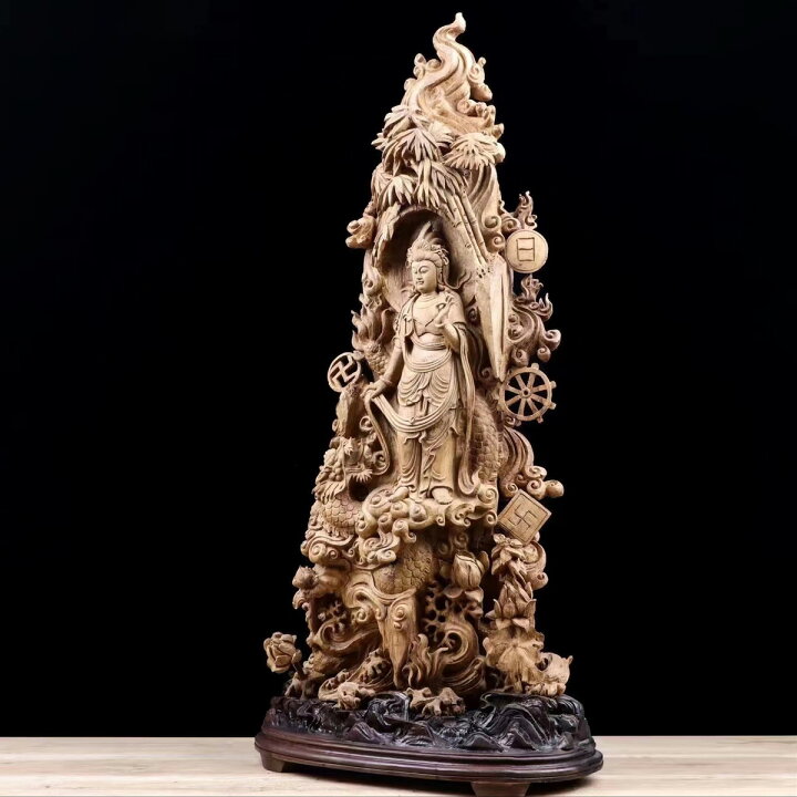 楽天市場】【天然沈香木彫】観音菩薩立像 竜(龍) 仏教美術 仏像 仏教 