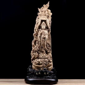 【天然沈香木彫】観音菩薩立像 竜(龍) 鳳凰 仏教美術 仏像 仏教工芸品 一木造 沈香 木彫り お寺 オーダー コレクション 職人手作り 美術品 彫刻工芸品 置物 高さ123CM