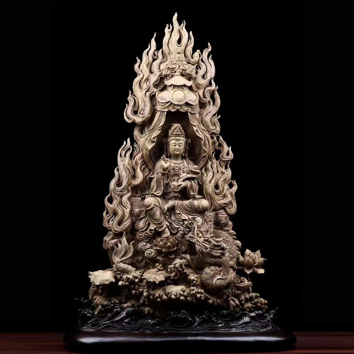楽天市場】【天然沈香木彫】 騎龍観音 仏教美術 仏像 仏教工芸品 沈香 