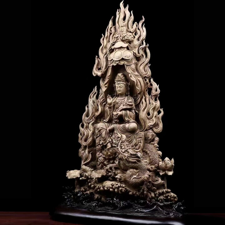 楽天市場】【天然沈香木彫】 騎龍観音 仏教美術 仏像 仏教工芸品 沈香 