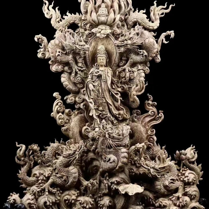 楽天市場】【天然沈香木彫】 騎龍観音（五龍） 仏教美術 仏像 仏教工芸 