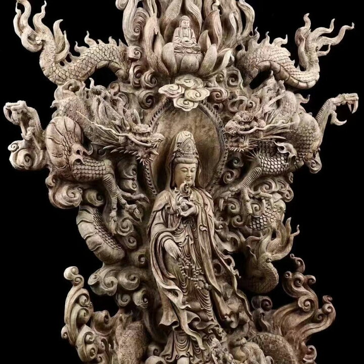 楽天市場】【天然沈香木彫】 騎龍観音（五龍） 仏教美術 仏像 仏教工芸 