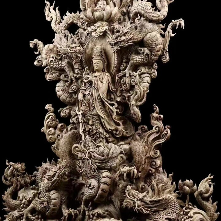 楽天市場】【天然沈香木彫】 騎龍観音（五龍） 仏教美術 仏像 仏教工芸 