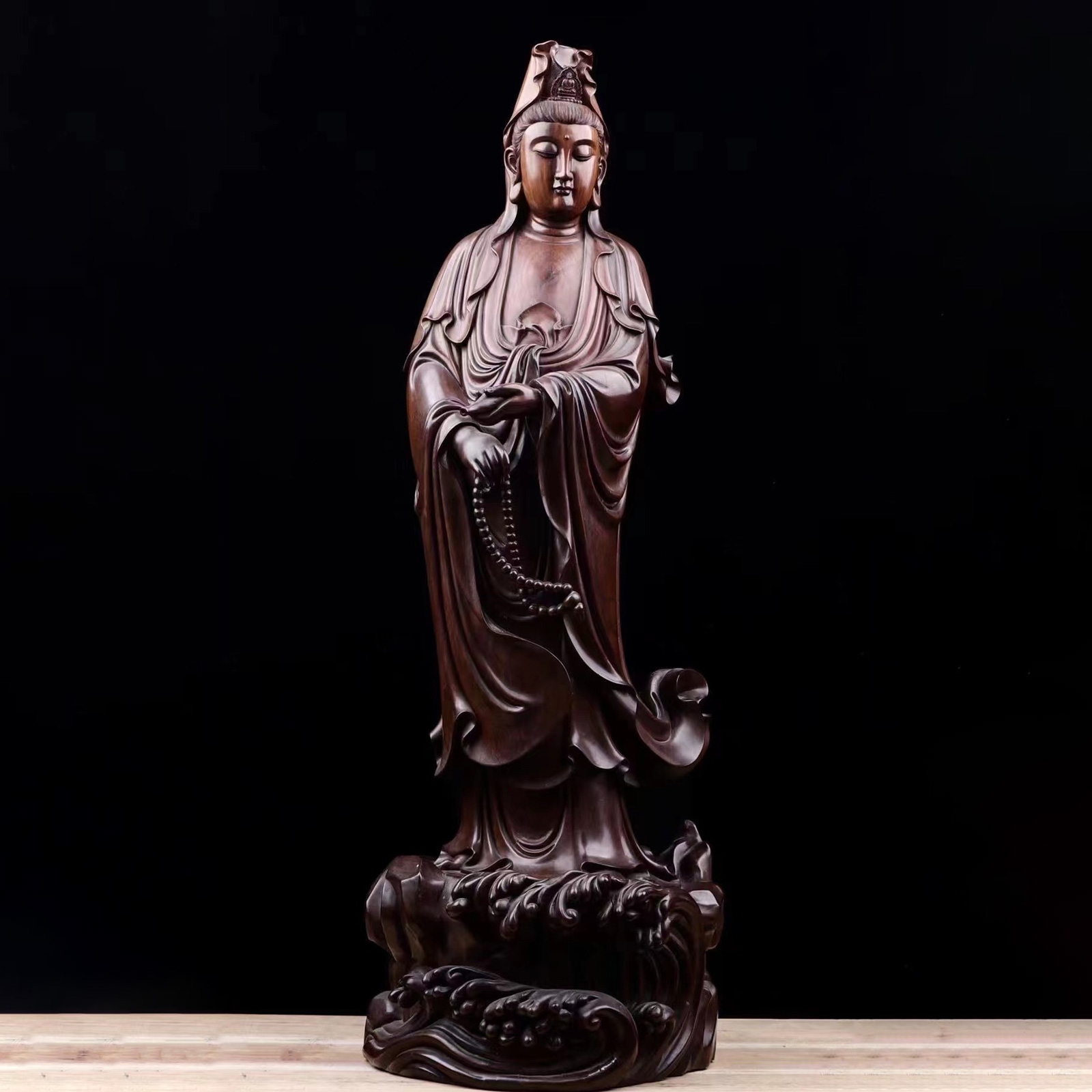 【楽天市場】ミャンマー 花梨(かりん)木 観音菩薩立像 木の雕刻品