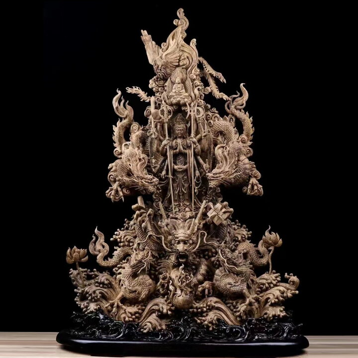 楽天市場】【天然沈香木彫】 騎龍千手観音（五龍） 仏教美術 仏像 仏教 