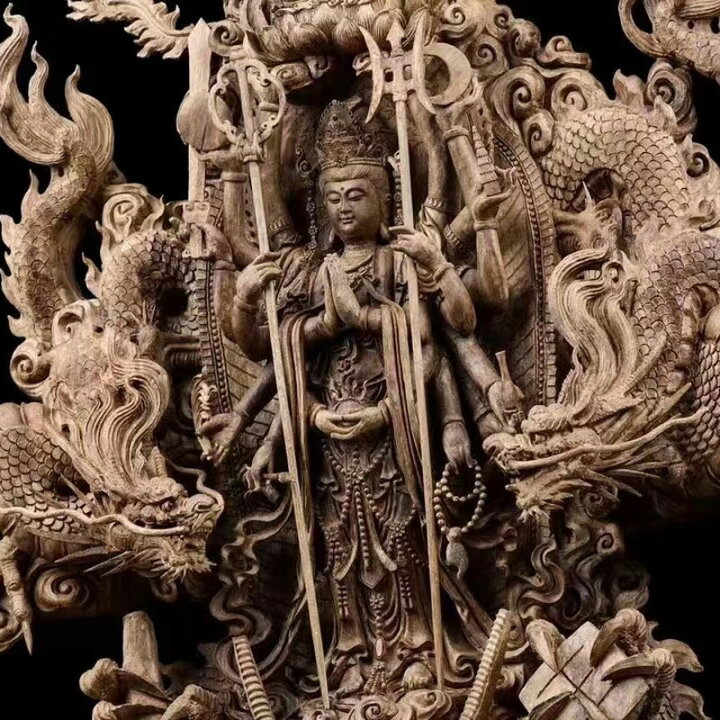 楽天市場】【天然沈香木彫】 騎龍千手観音（五龍） 仏教美術 仏像 仏教 