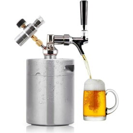 ビールサーバー ビールディスペンサー 缶ビール ステンレス鋼製5L大容量ビール樽システム カーボネーター蛇口ミニCO2レギュレーター付き