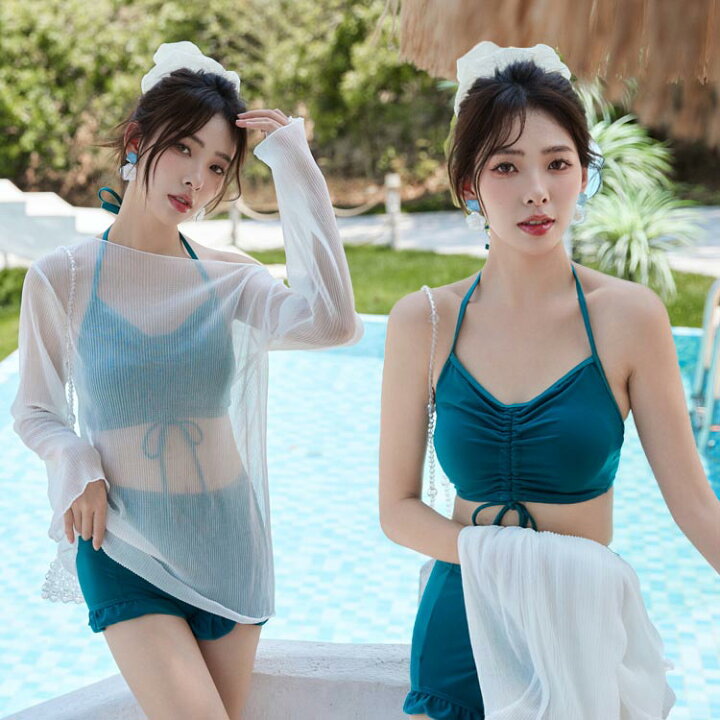 楽天市場】水着 3点セット ビキニ セパレート ラッシュガード シアー 